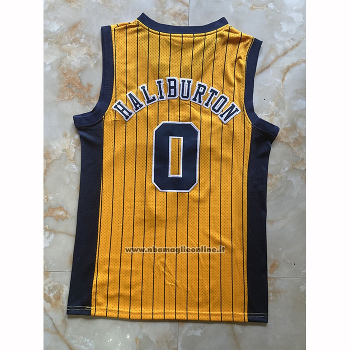 Maglia Indiana Pacers Tyrese Haliburton No 0 Mitchell & Ness 2020-21 Giallo